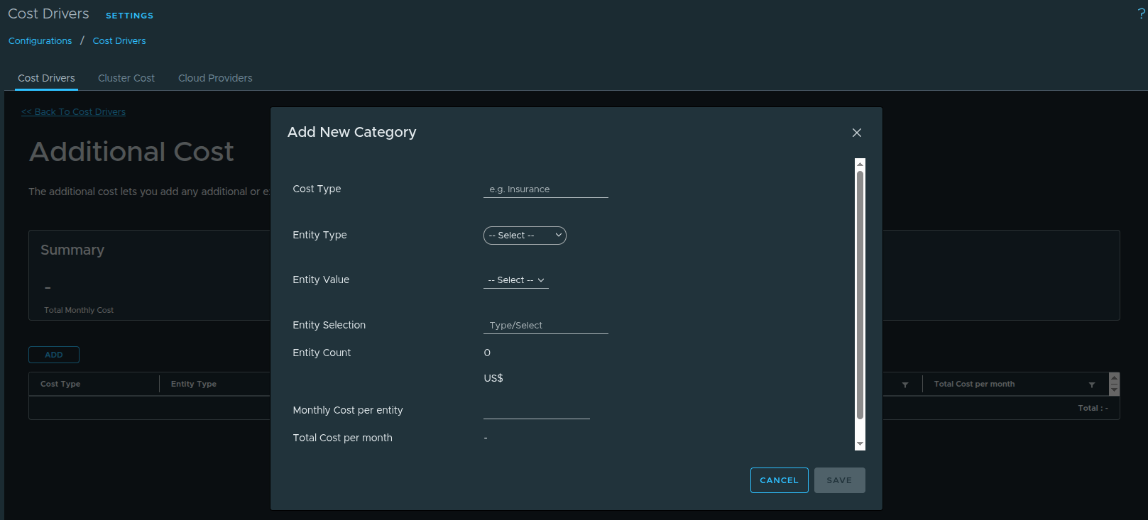 Creating additional cost drivers to represent application licensing costs.