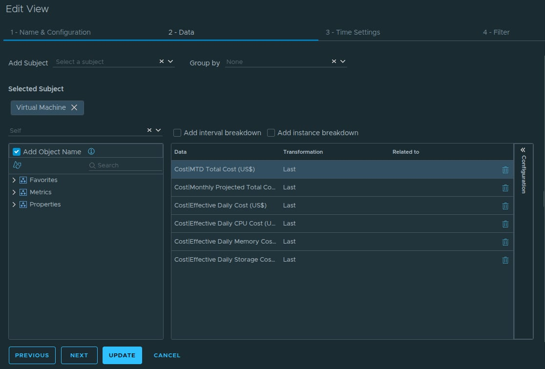 Finalized metric configuration within the Data panel.