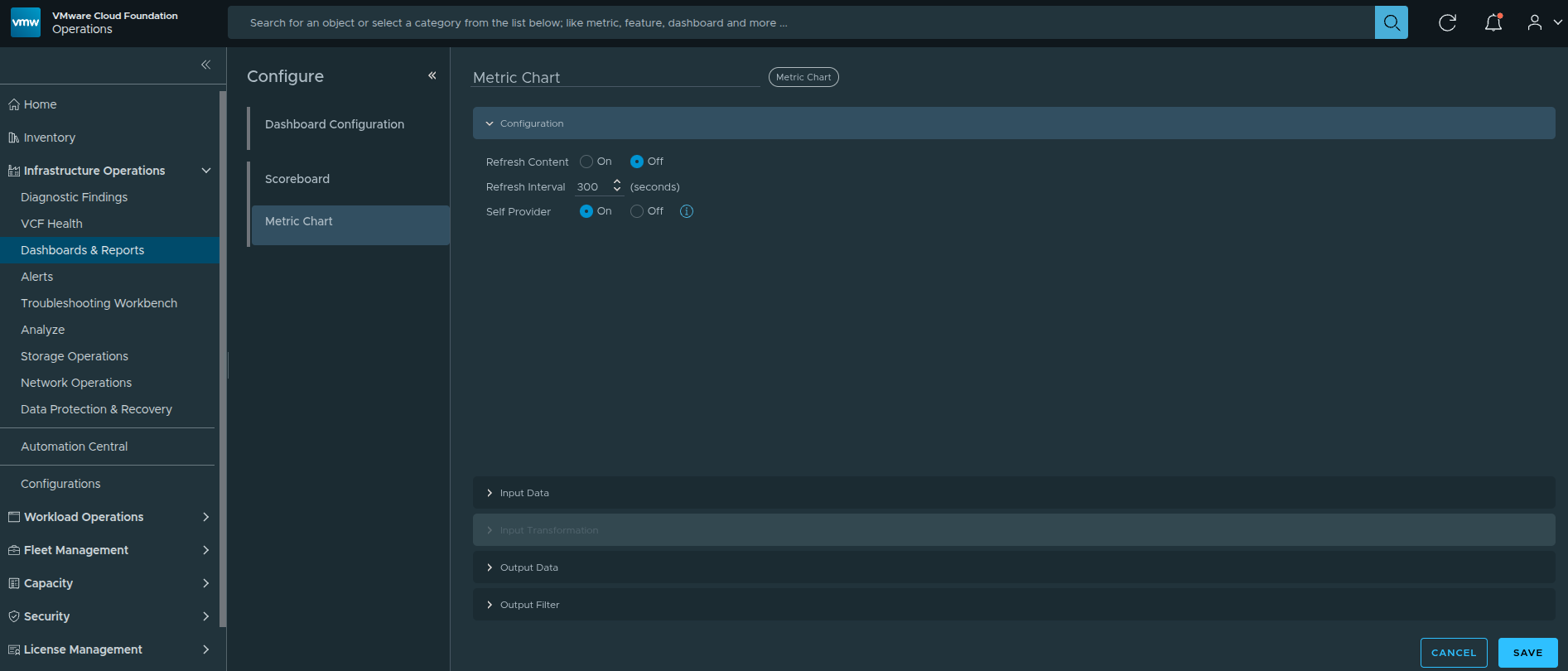 Opening the Metric Chart configuration panel via the pencil icon.