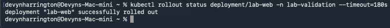kubectl rollout status returns deployment lab-web successfully rolled out