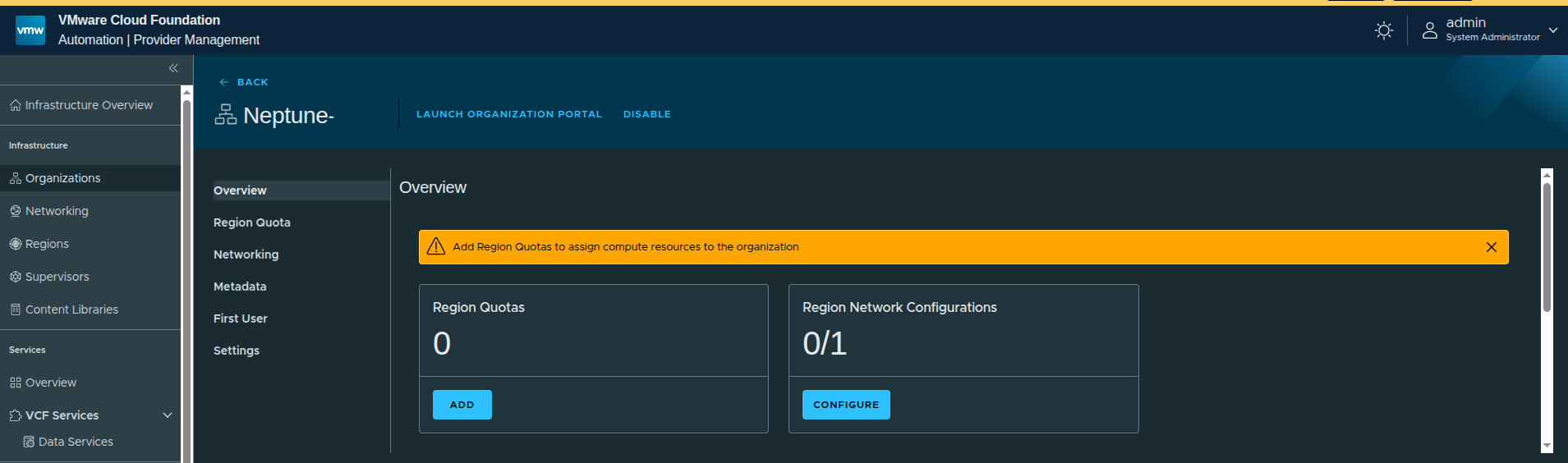 Region Quota Warning