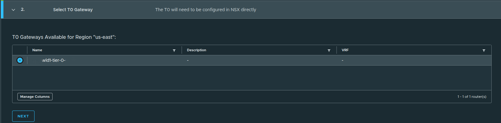 Select Tier-0 Gateway