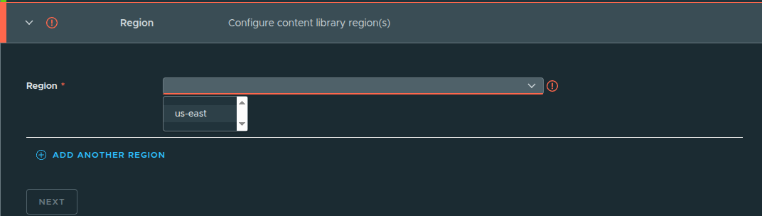 Select Region and Storage