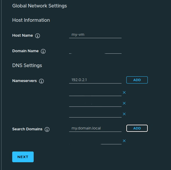 New VM network configuration.